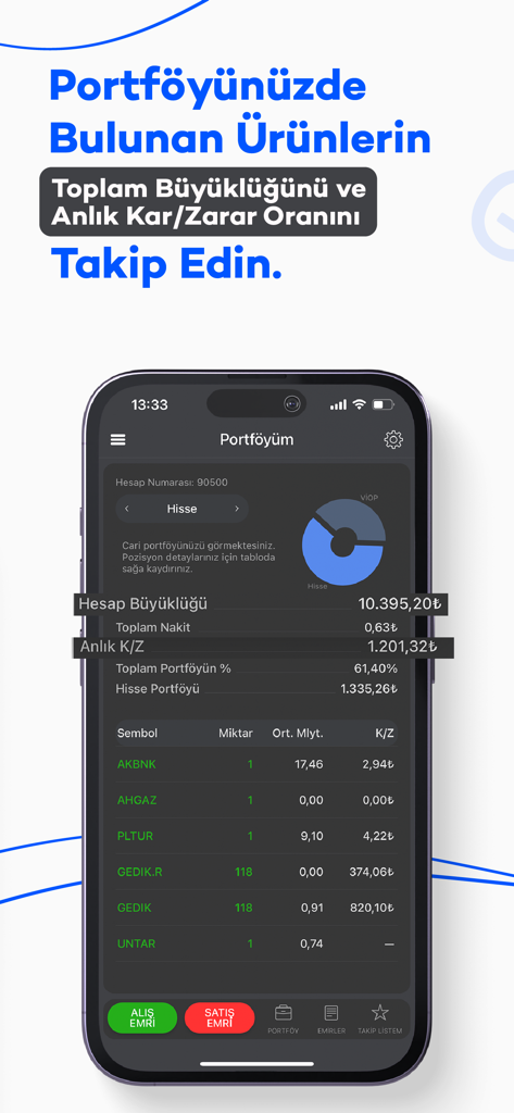 Gedik Trader - Gedik Trader mobile app portfolio view showing account balance and stock performance