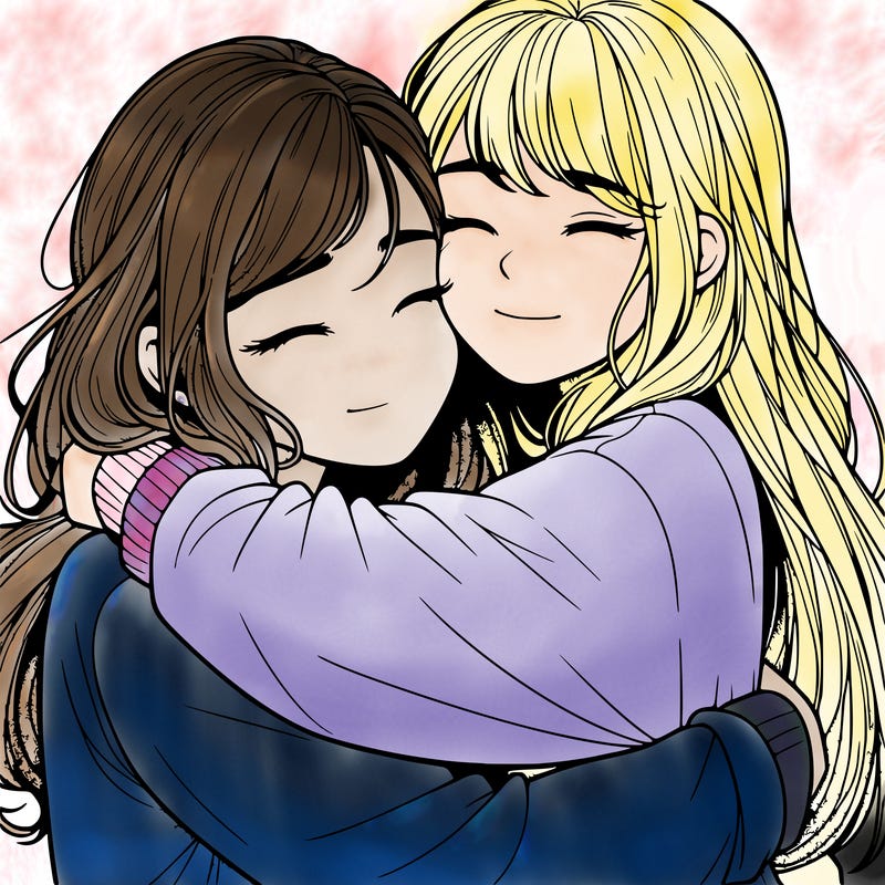realistic two girls hugging