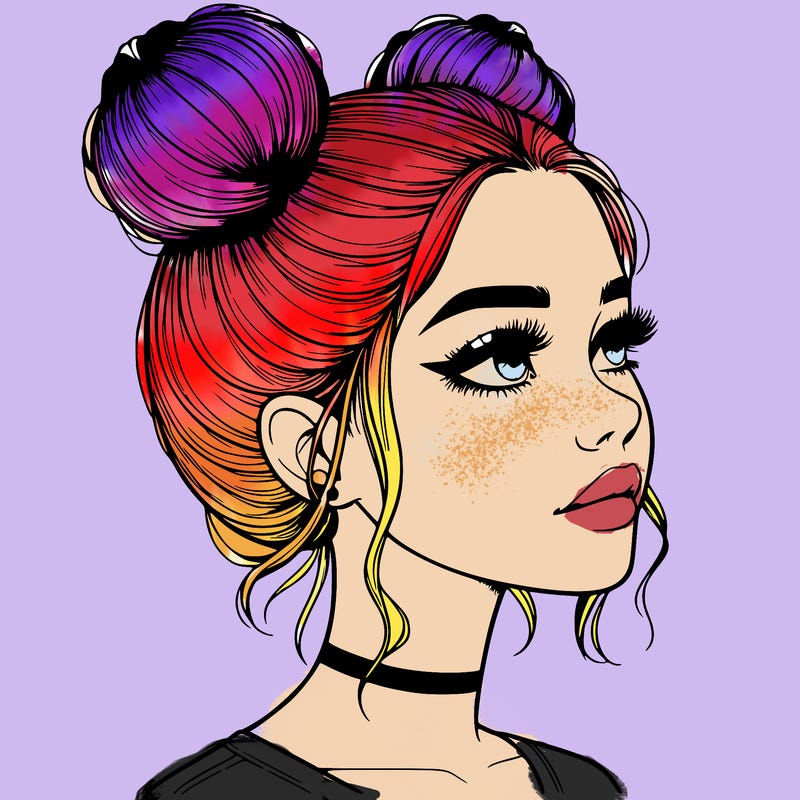 realistic girl with buns on the top of her head