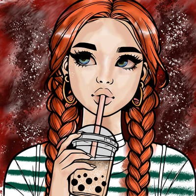 realistic girl with braided hair drinking boba