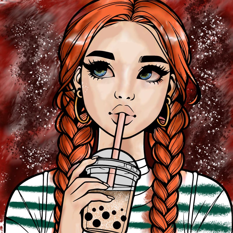 realistic girl with braided hair drinking boba