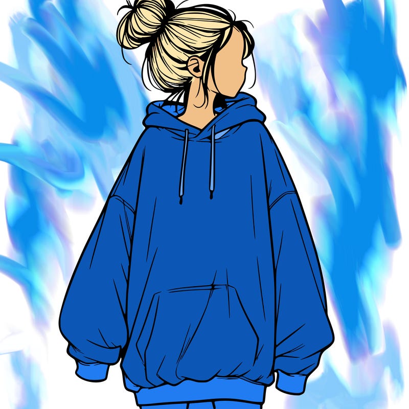 realistic girl with a oversized sweatshirt on and a bun
