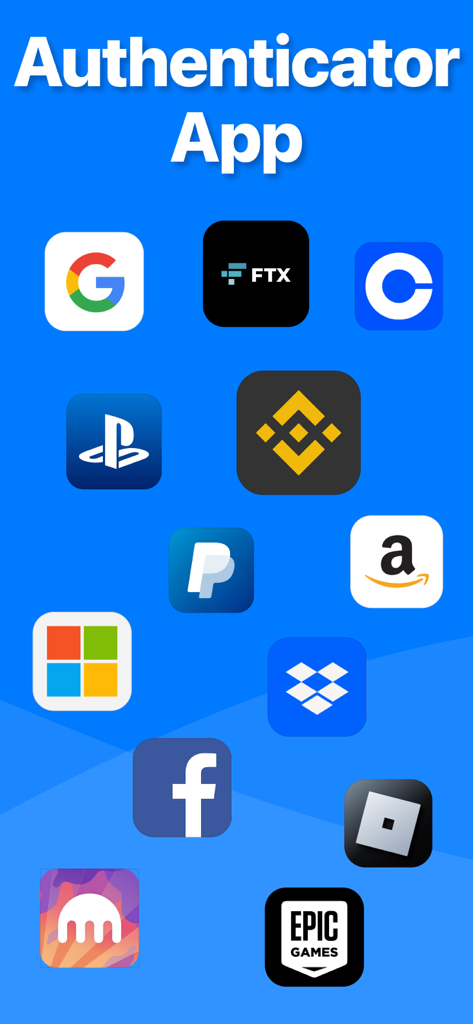 Authenticator · - La aplicación Authenticator muestra iconos de servicios compatibles como Google, Facebook y Amazon