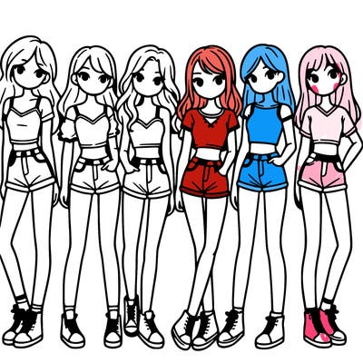 a group of girls wearing crop tops and shorts