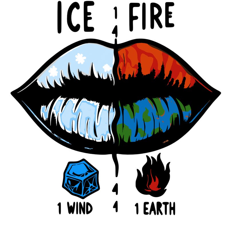 realistic lip split in fourth . 1 fourth ice 1 fire 1wind 1 earth