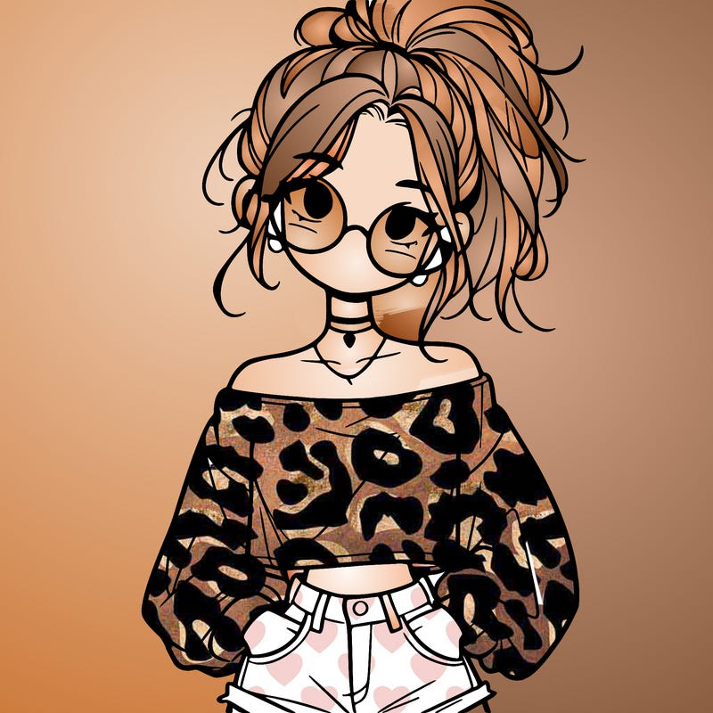 girl with a messy ponytail glasses a baggy crop top and jean shorts