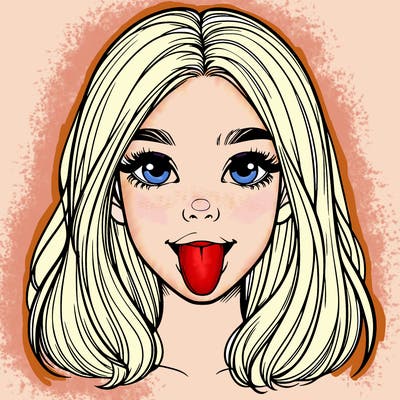 realistic girl with her tongue out