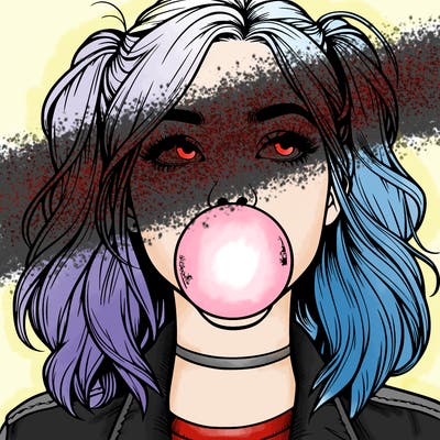 realististic girl blowing bubble -gum
