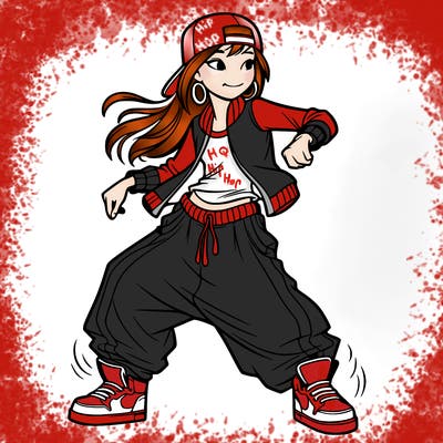 teenage girl doing street dance in baggy clothes