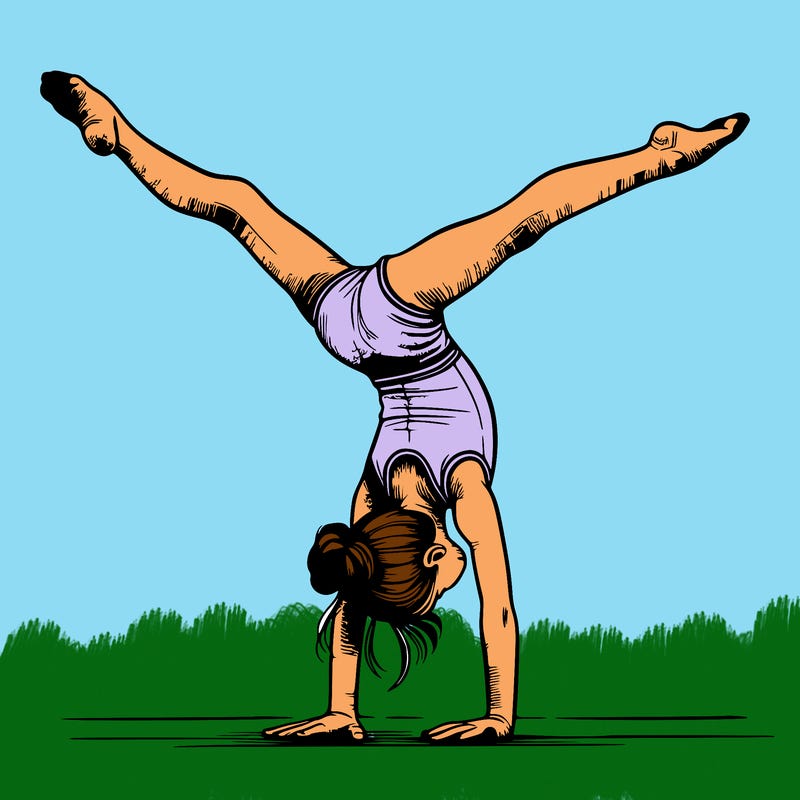 realistic gymnastic hand stand girl in four splits