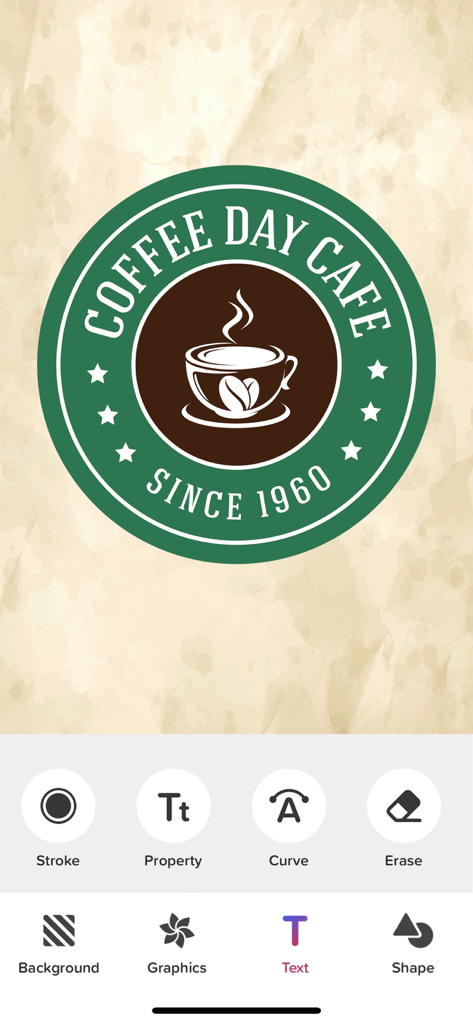 Logo Maker - Logo Design Shop - Interface of the Logo Maker app featuring a custom coffee shop logo with design editing tools