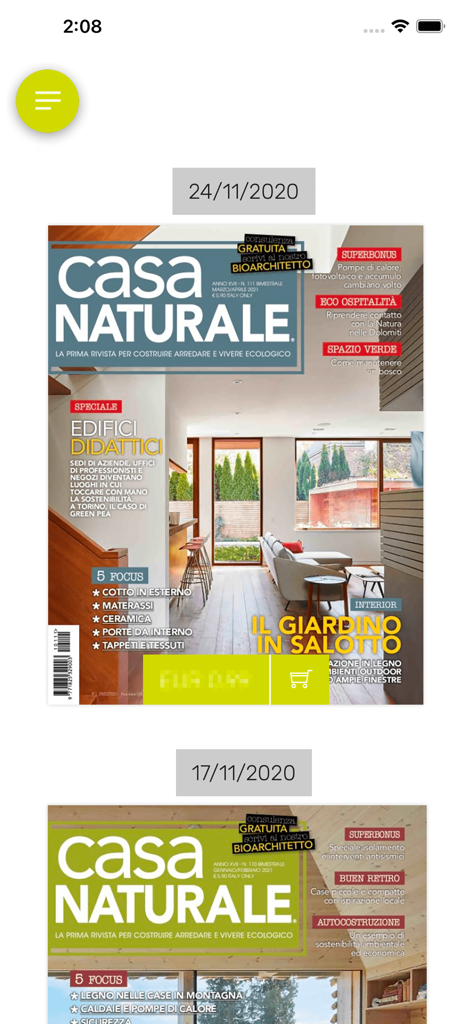 Casa Naturale Edicola Digitale - Interface de banca digital da Casa Naturale mostrando capas de revistas de design de casas sustentáveis