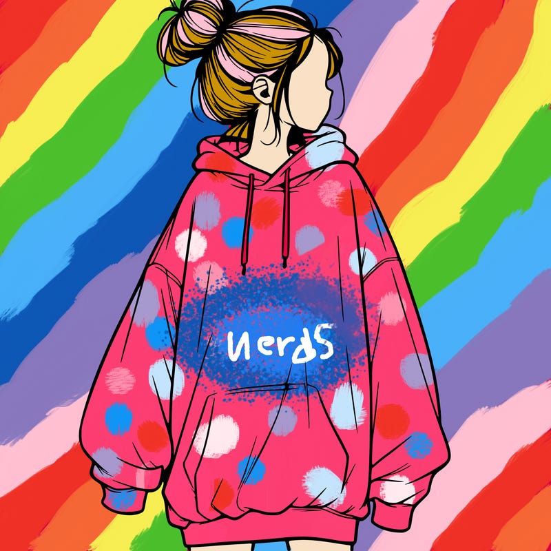 realistic girl with a oversized sweatshirt on and a bun