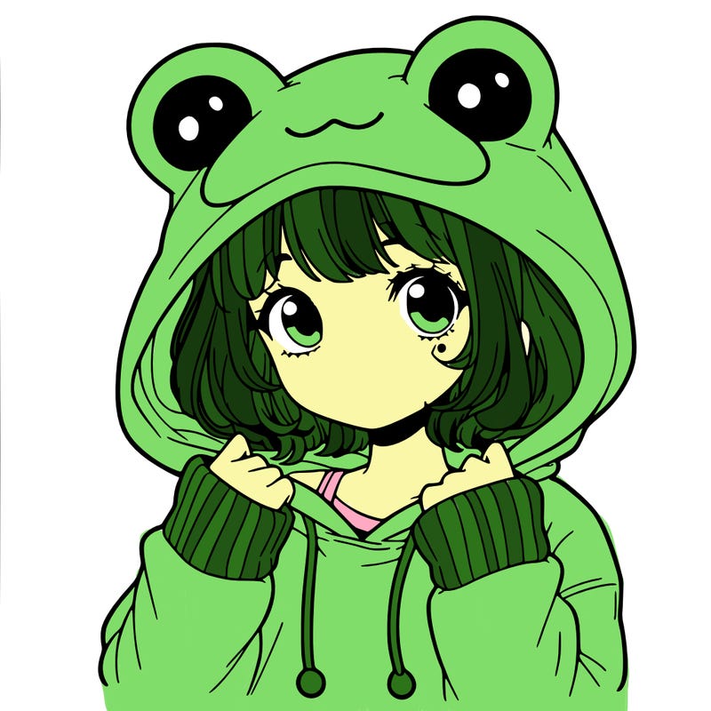 a cute teenage girl wearing a frog hoodie