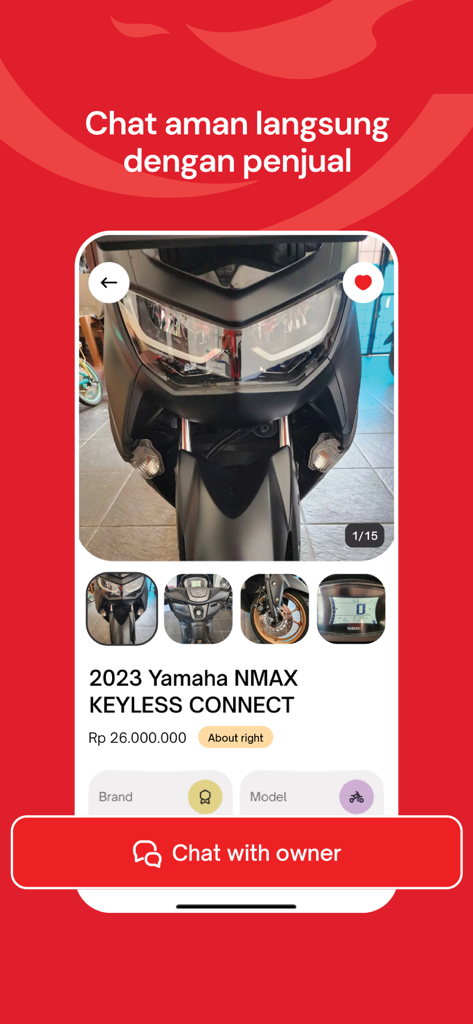 Javan - Javan app motorcycle listing with chat with owner button