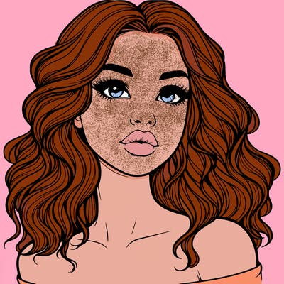 realistic girl with wavy hair and lips