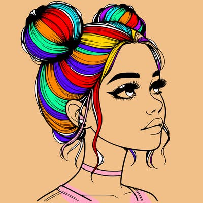 realistic girl with buns on the top of her head