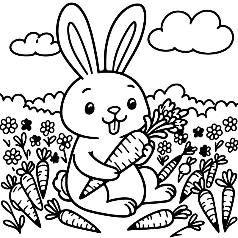 rabbit eating a carrot from a field of carrots