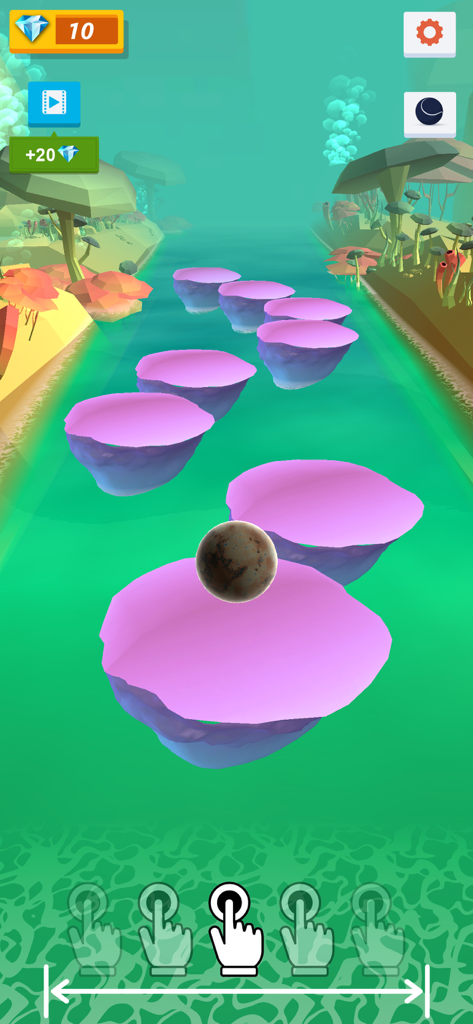 Hop Ball 3D Music Games - A 3D ball jumping on floating pink tiles in a vibrant green environment with alien plants