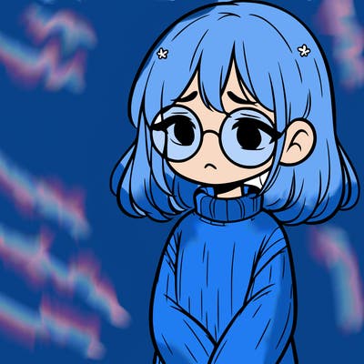 sad girl with glasses in a sweater