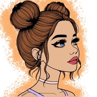 realistic girl with buns on the top of her head