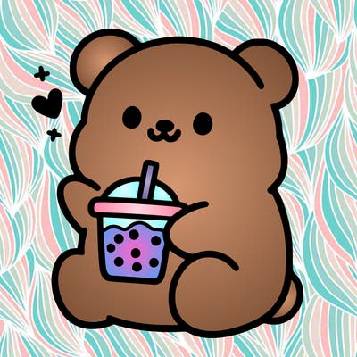 boba light pink bear drinking boba