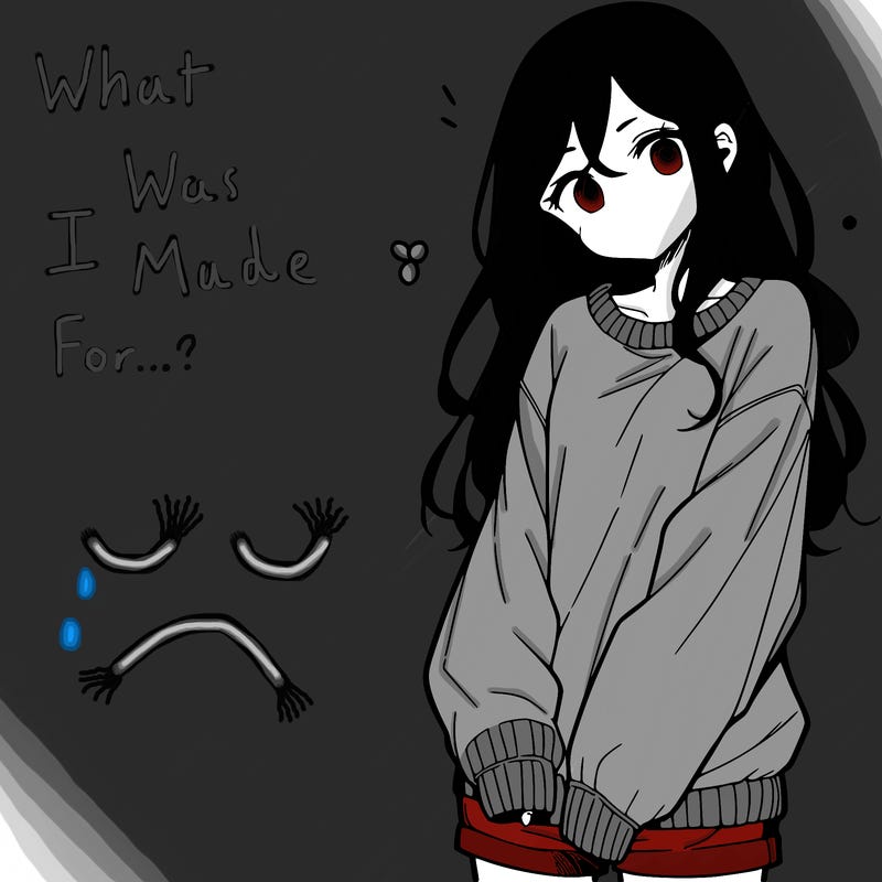 manga teen girl  in a sweater and baggy pants