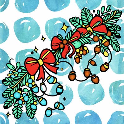 christmas garland: decorated with lights and ribbons..simple vector art