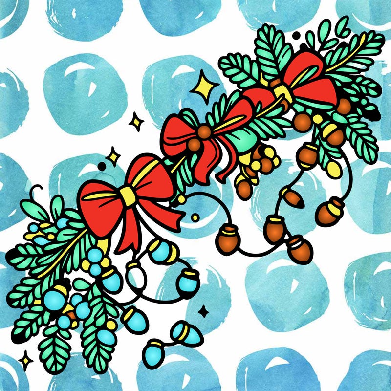 christmas garland: decorated with lights and ribbons..simple vector art