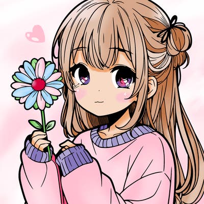 manga girl holding a flower