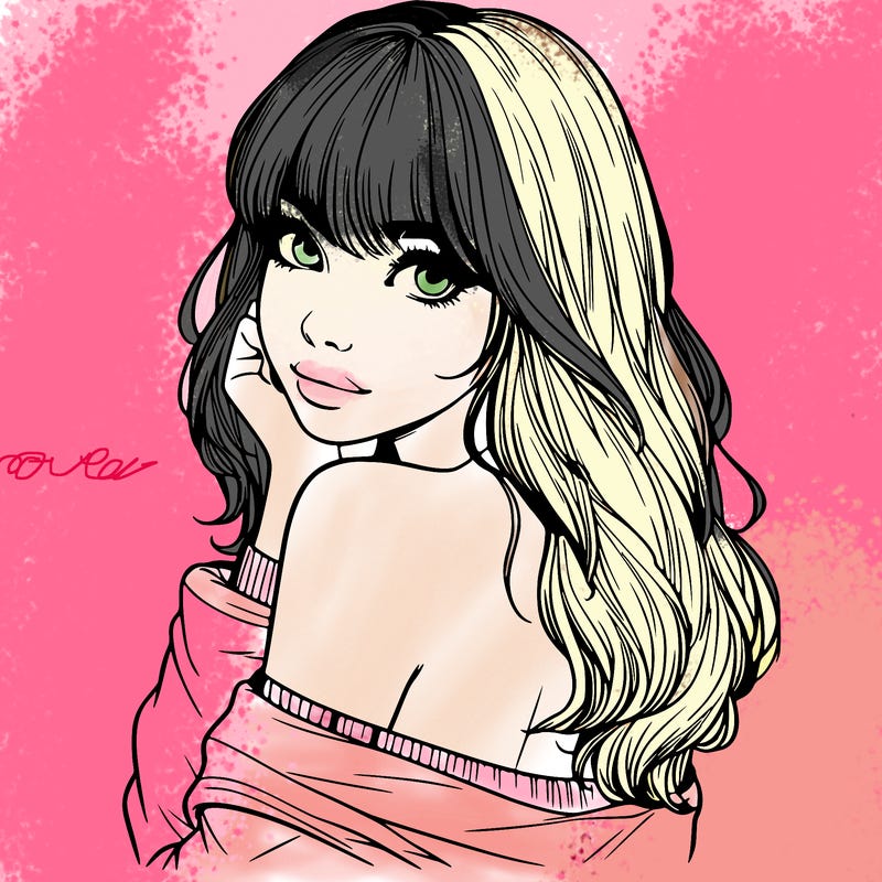 realistic girl with bangs looking over her shoulder