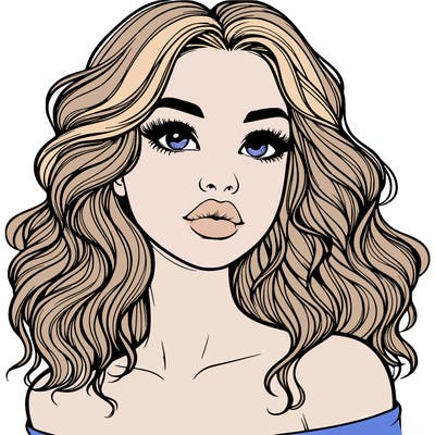 realistic girl with wavy hair and lips