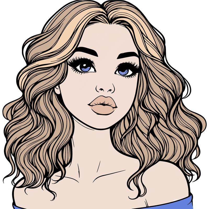 realistic girl with wavy hair and lips