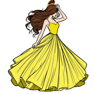 realistic woman with dress flowing in the wind