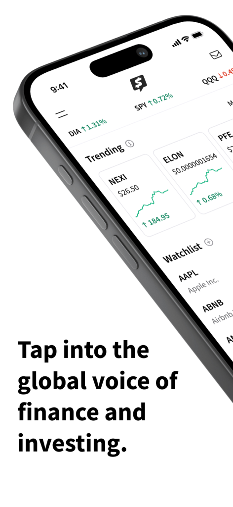 Stocktwits app on a smartphone showing trending stock tickers and market watchlists