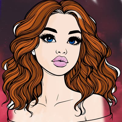 realistic girl with wavy hair and lips
