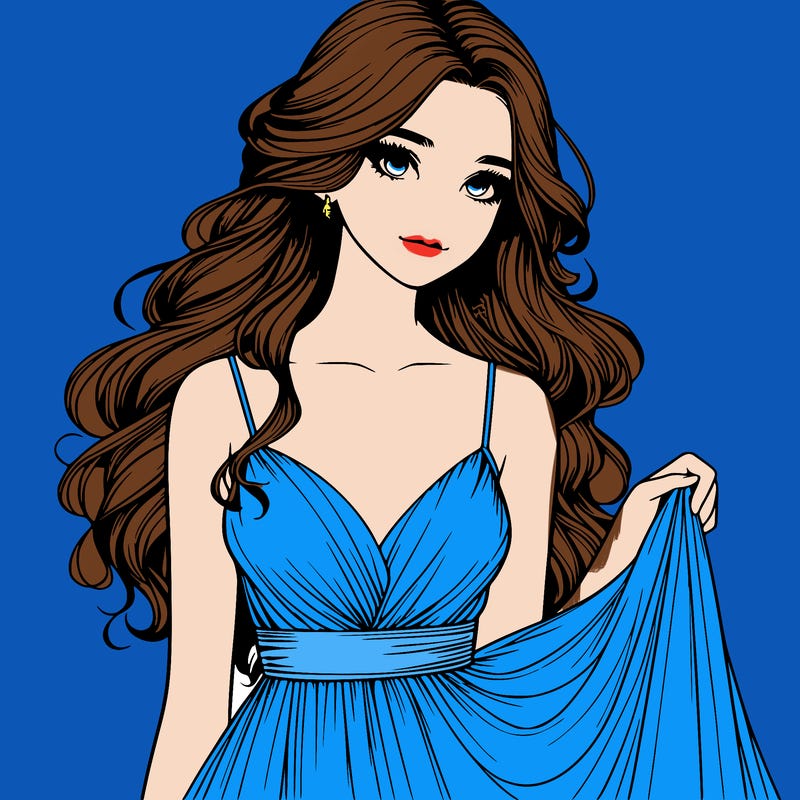 realistic girl in flowy silky prom dress
