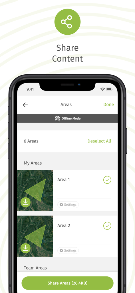 Forest Watcher - Forest Watcher app interface for sharing selected forest areas while in offline mode