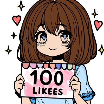 anima girl holding a 100 likes sign in her hand