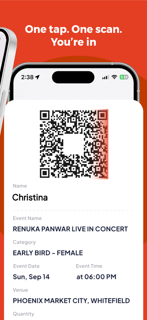 Ticketgenie App - Digital ticket with a QR code in the Ticketgenie app for a live concert entry.