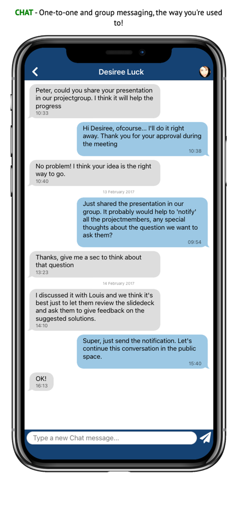 Connect Rijksapp - Internal chat interface of the Connect Rijksapp showing professional messaging between colleagues