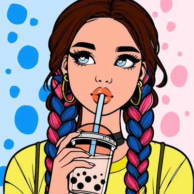realistic girl with braided hair drinking boba