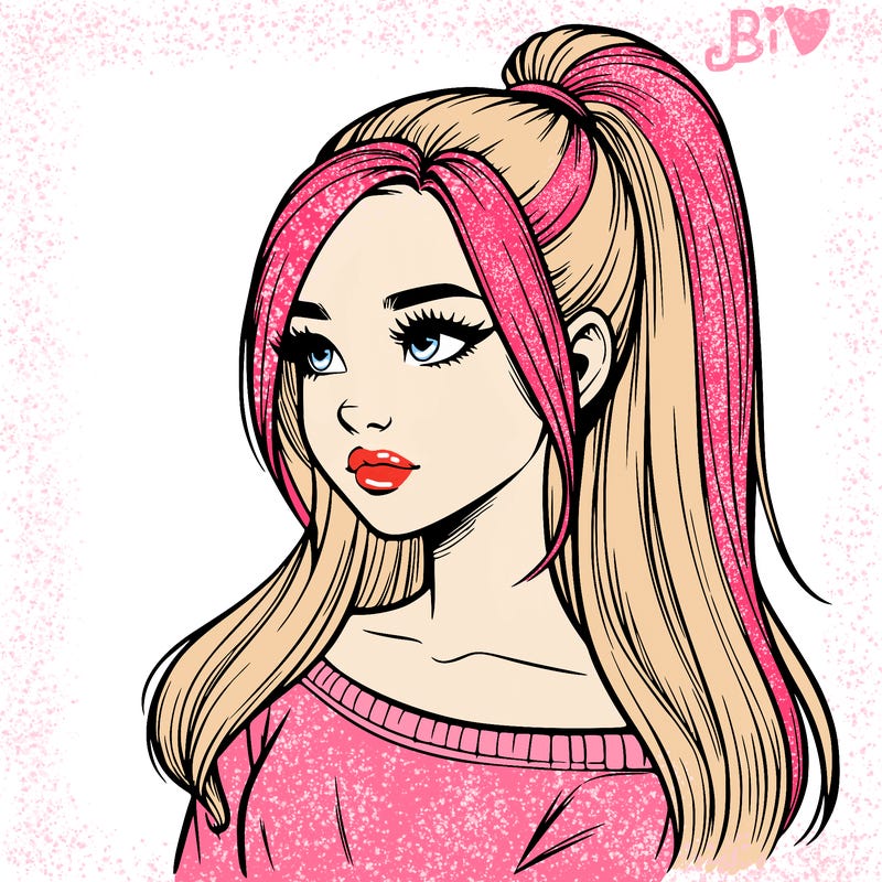 realistic girl with a high ponytail