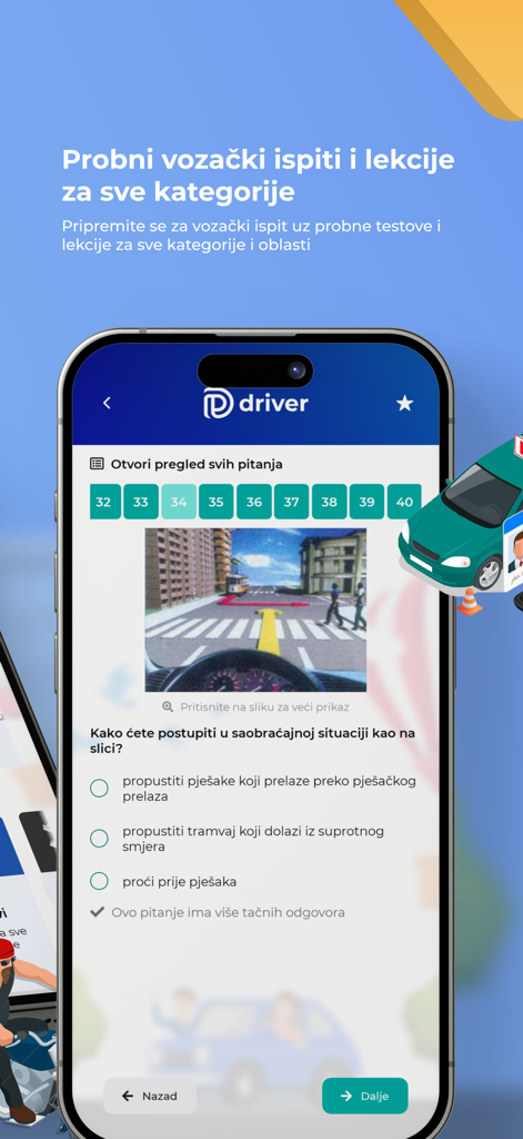 Driver Testovi - BiH - Smartphone mostrando una pregunta de práctica para el examen de conducir de la aplicación Driver BiH.