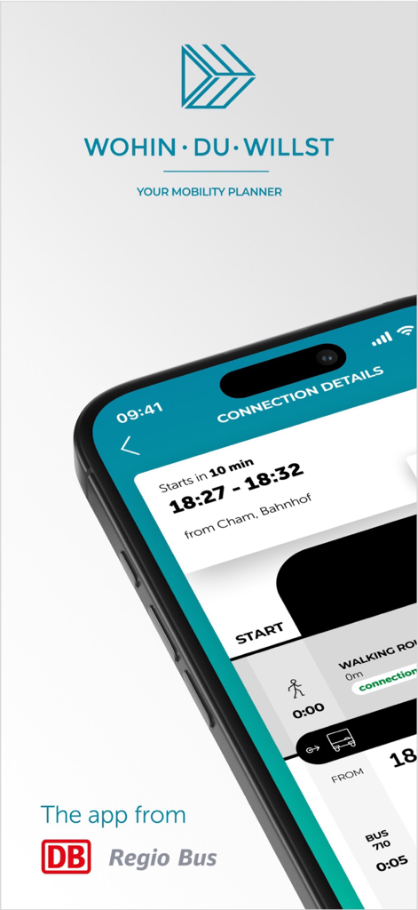 Wohin·Du·Willst - Wohin Du Willst app interface with route information and departure countdown