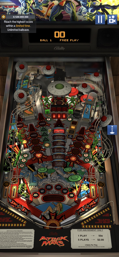 Williams™ Pinball - Gameplay del tavolo da flipper Attack from Mars nell'app mobile Williams Pinball