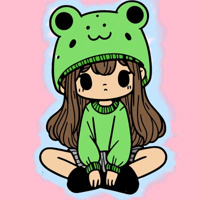 a girl wearing a frog hat and some frog socks