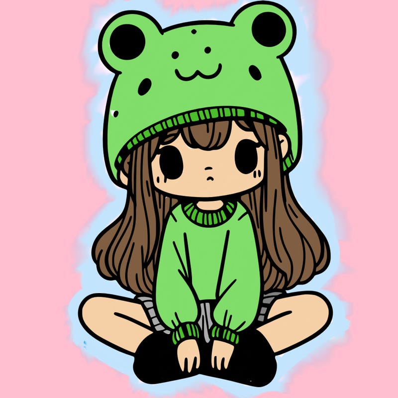 a girl wearing a frog hat and some frog socks