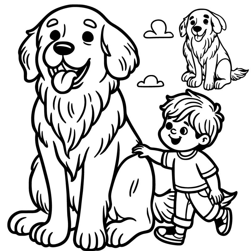 golden retriever with little boy