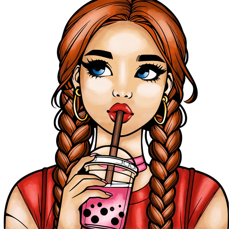 realistic girl with braided hair drinking boba